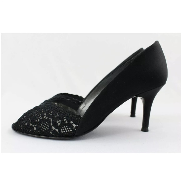 Stuart weitzman - black satin lace peep toe pump - Picture 3 of 5